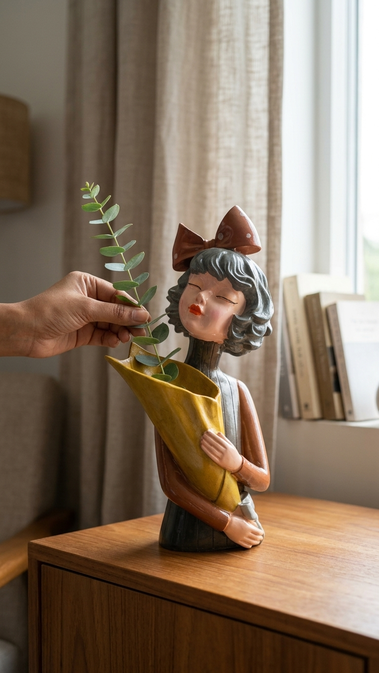 Handcrafted Lady Holding Bouquet Showpiece – Elegant Modern Resin Sculpture for Home Decor