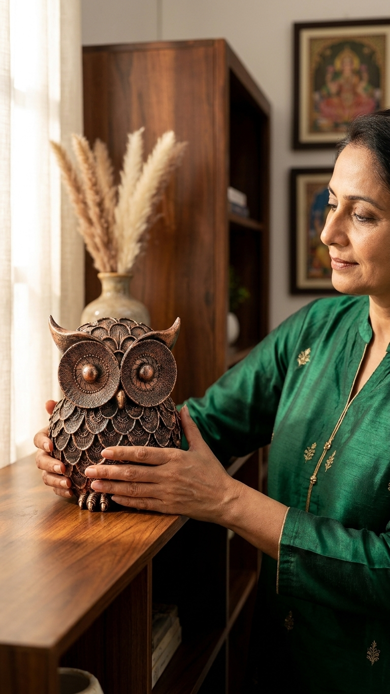 Handcrafted Antique Bronze Owl Showpiece – Majestic Owl Figurine