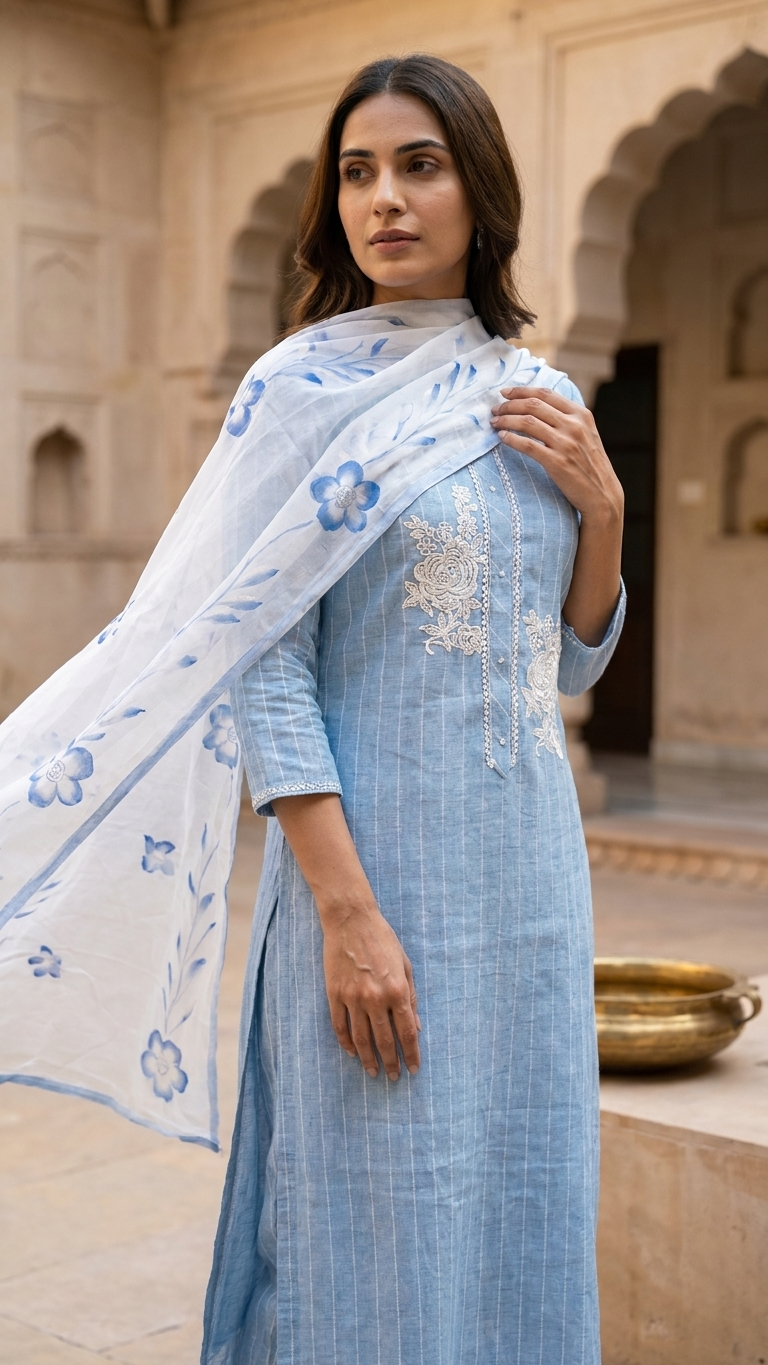 Blue Embroidered Designer Suit Set with Dupatta – Elegant Ethnic Wear