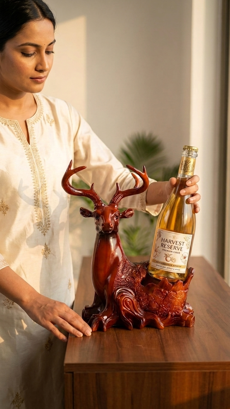 Handcrafted Wooden Deer Holder Showpiece – Premium Decorative Desk Organizer