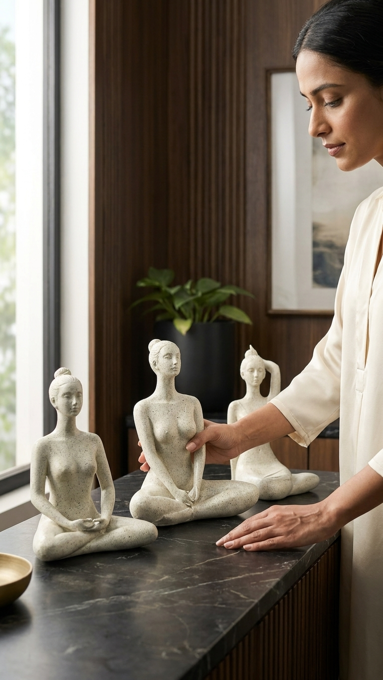 Yoga woman figurines set for home decor India – Handcrafted Meditation Sculptures for Luxury Home Decor India