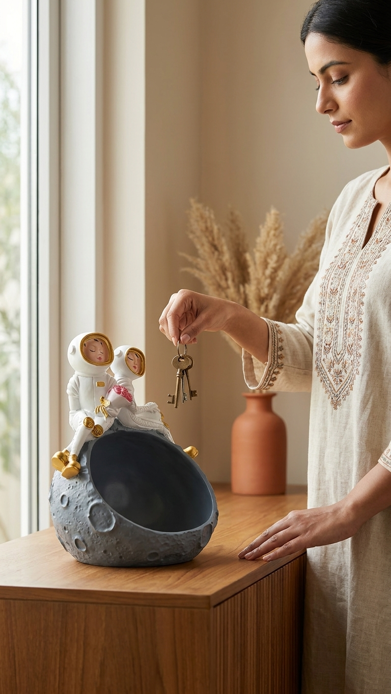 Cute Astronaut Couple Flower Pot Showpiece for Living Room & Home Decor | Modern Decorative Planter