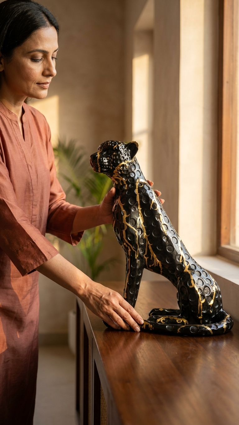 Royal Black Panther Showpiece – Luxury Animal Figurine for Living Room & Modern Home Decor