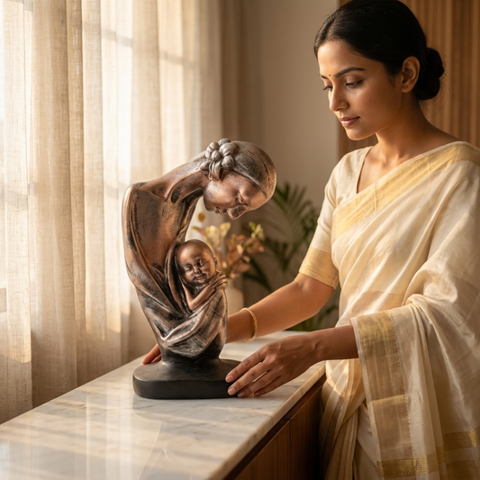 Handcrafted Mother and Baby Sculpture