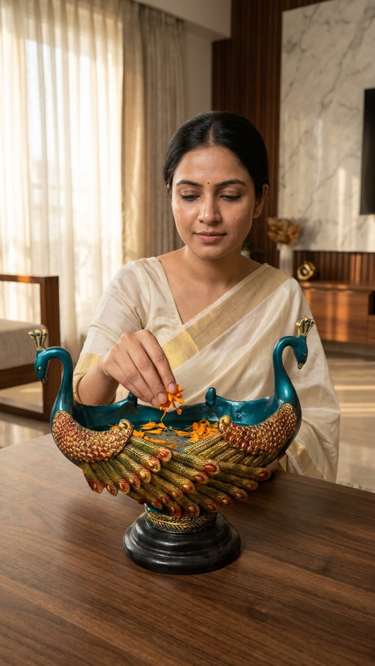 Teal Blue Handcrafted Peacock Decorative Bowl