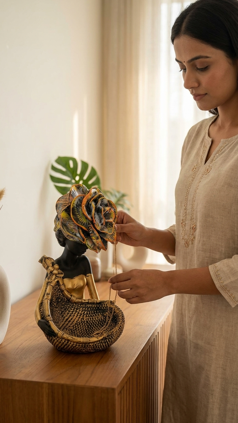 Handcrafted Lady Flower Basket Wall Hanging Showpiece – Premium Decorative Wall Basket Art