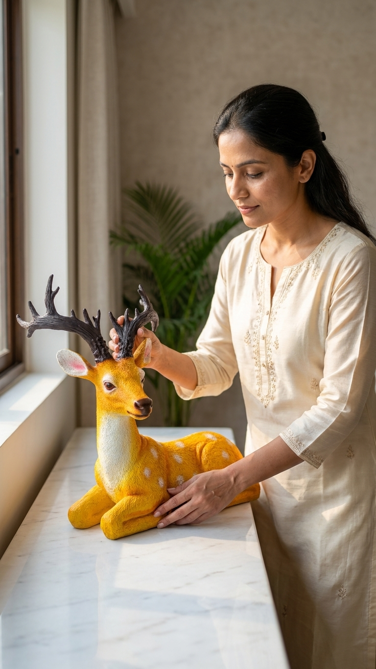 Handcrafted Resin Lying Deer Showpiece with Majestic Antlers