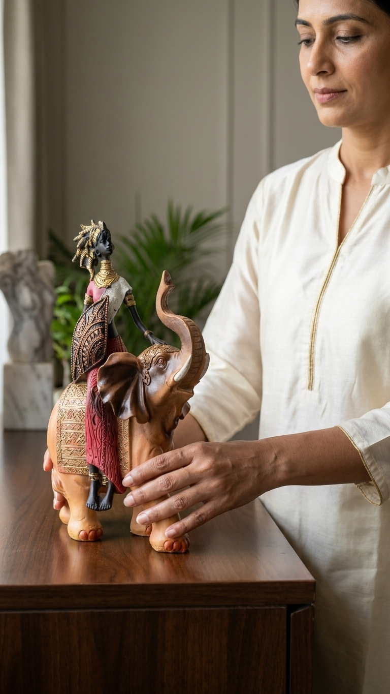 Royal African Lady on Elephant Showpiece – Ethnic Luxury Decor for Living Room & Home Interiors