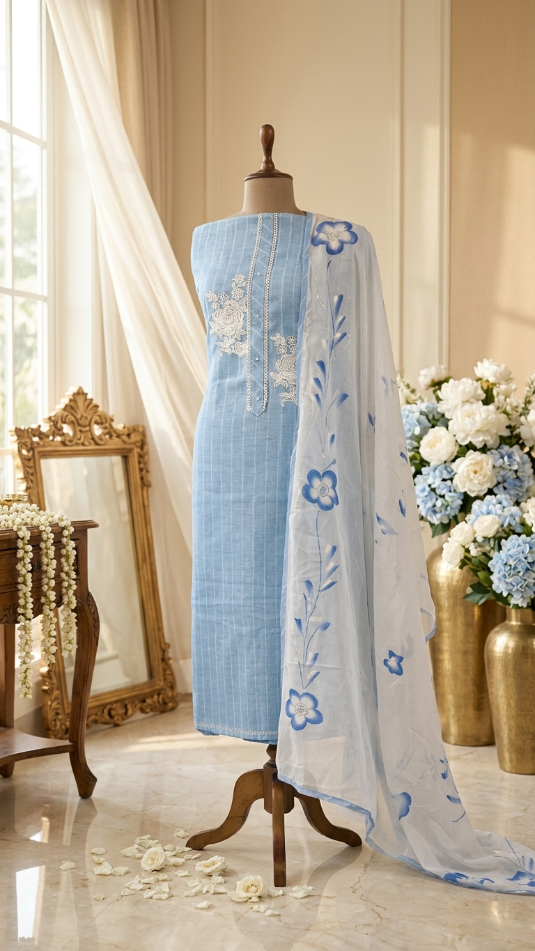 Blue Embroidered Designer Suit Set with Dupatta – Elegant Ethnic Wear