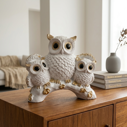 Handcrafted White Owl Family Showpiece