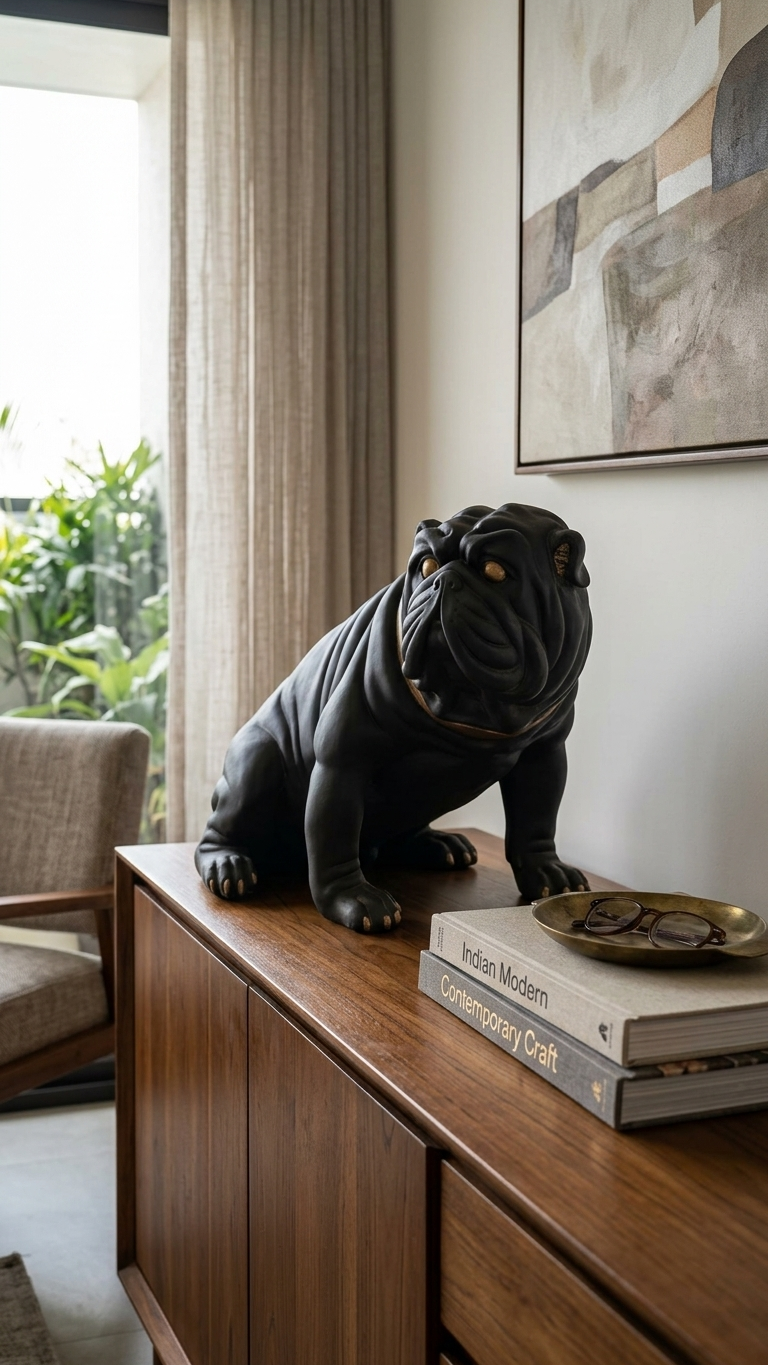 Handcrafted Bulldog Dog Sculpture – Premium Black Decorative Showpiece for Home Decor