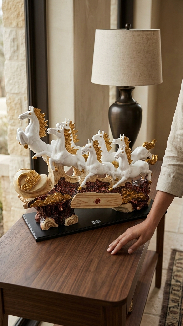 Handcrafted Seven Running Horses Showpiece – Luxury Feng Shui Horse Sculpture for Home & Office Decor
