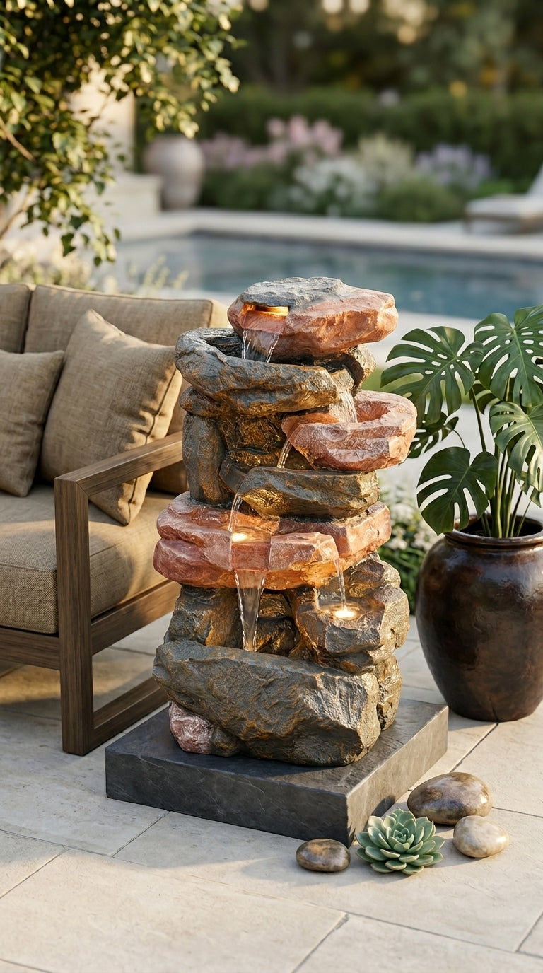 Handcrafted Natural Rock Cascading Water Fountain