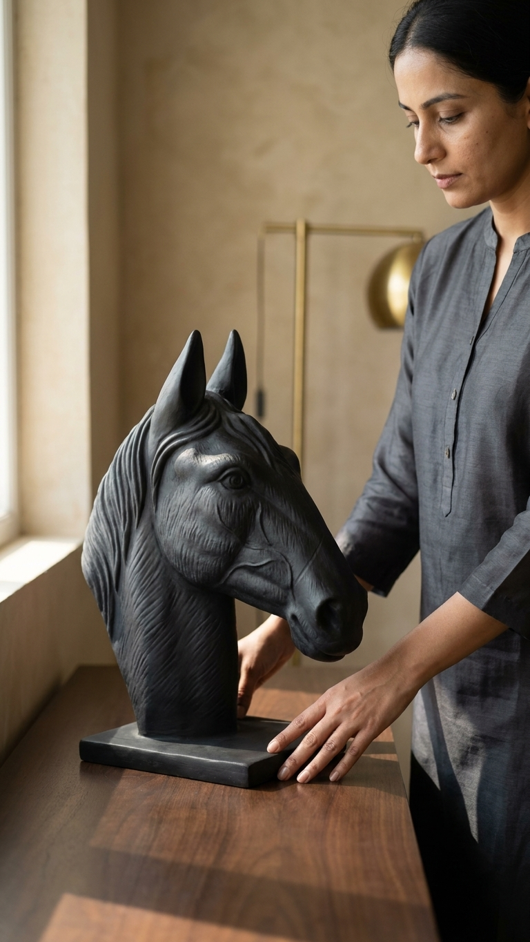 Royal Black Horse Head Showpiece – Premium Luxury Decor for Living Room, Office & Home Entrance