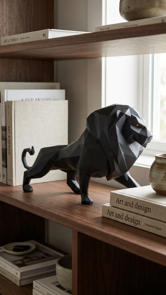 Matte black lion showpiece for home decor India – Modern Polygon Art Sculpture for Luxury Home & Office Decor India
