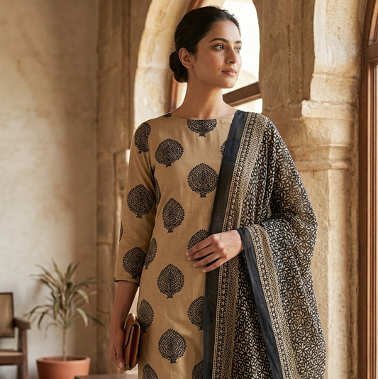 Women's Unstitched Cotton Blend Suit Set