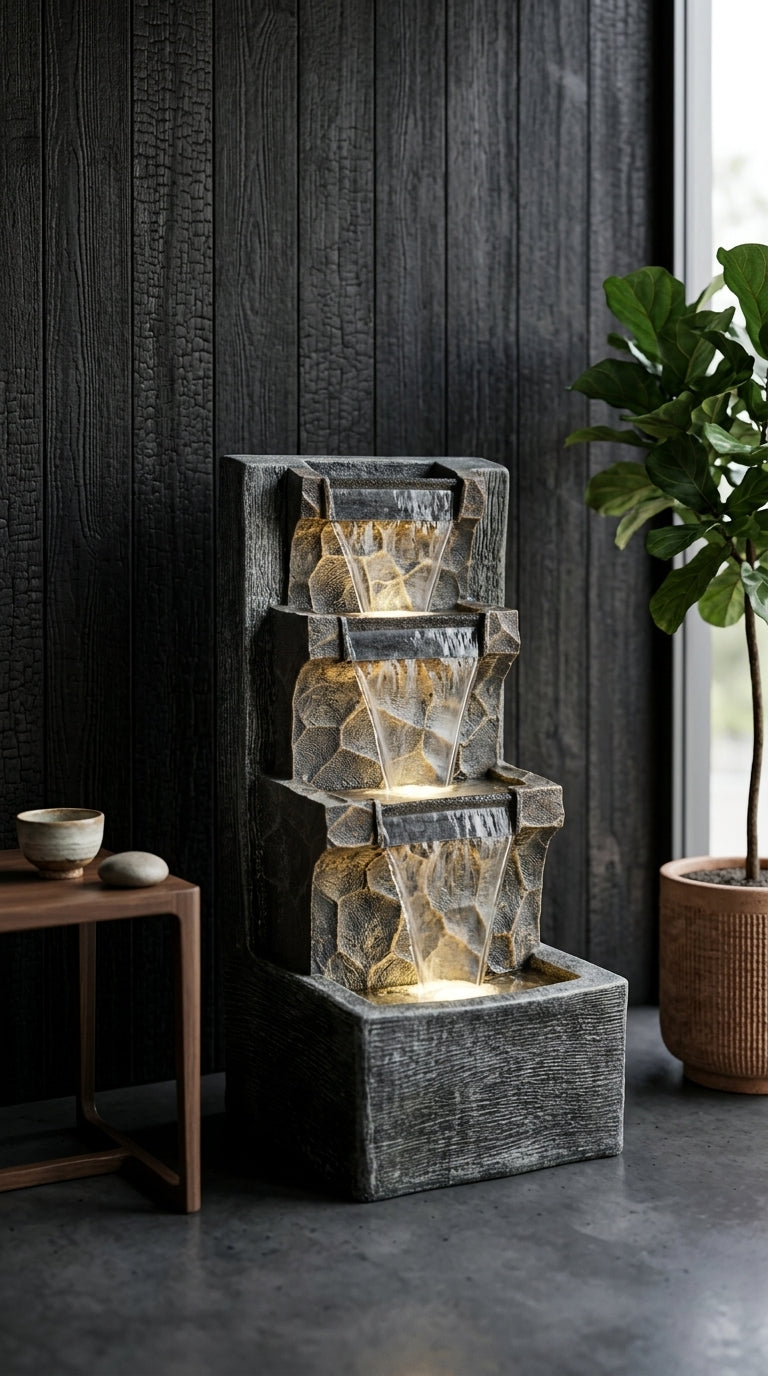 Handcrafted Modern Indoor Cascading Water Fountain