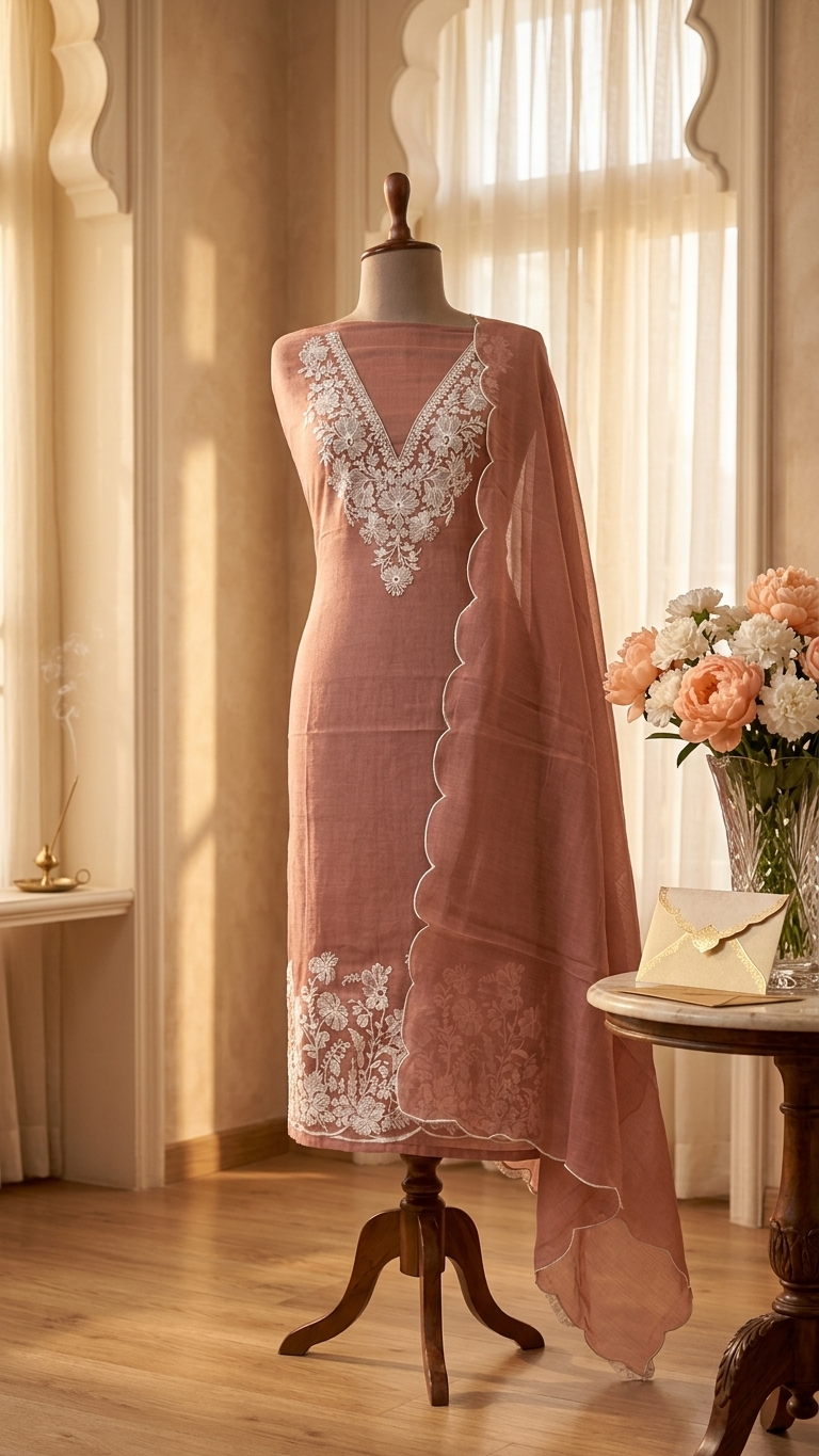 Rust Embroidered Designer Suit Set with Dupatta – Elegant Ethnic Wear