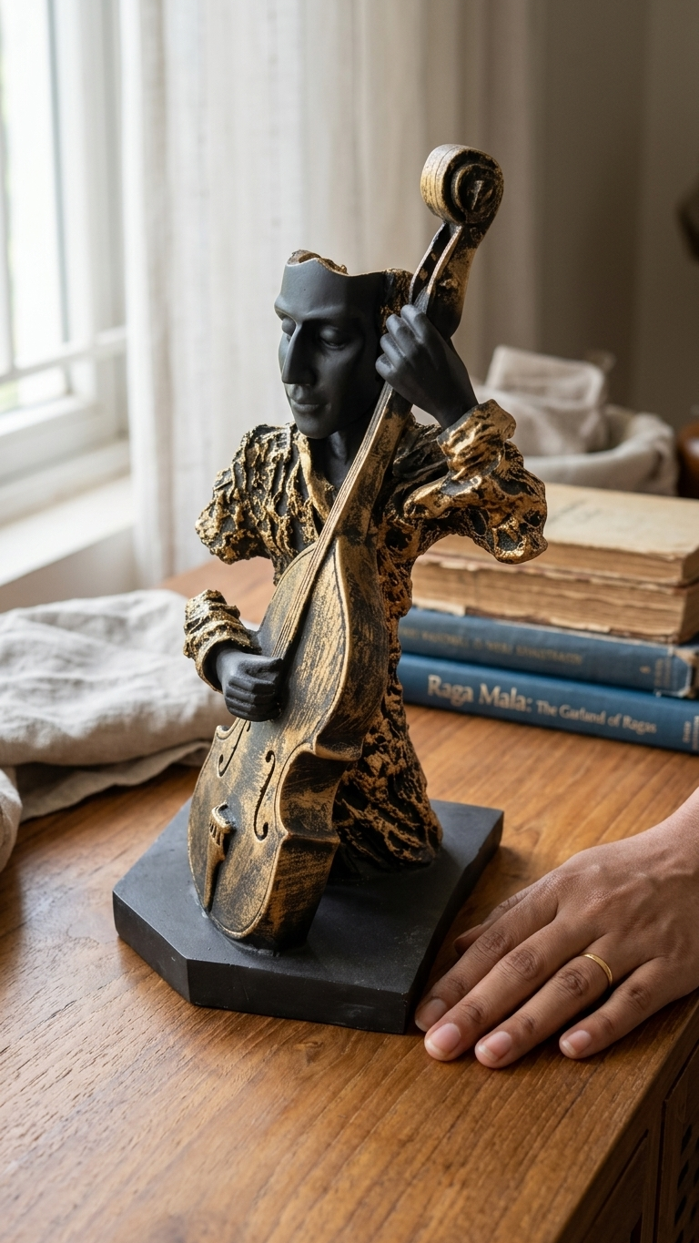 handcrafted violin player showpiece
