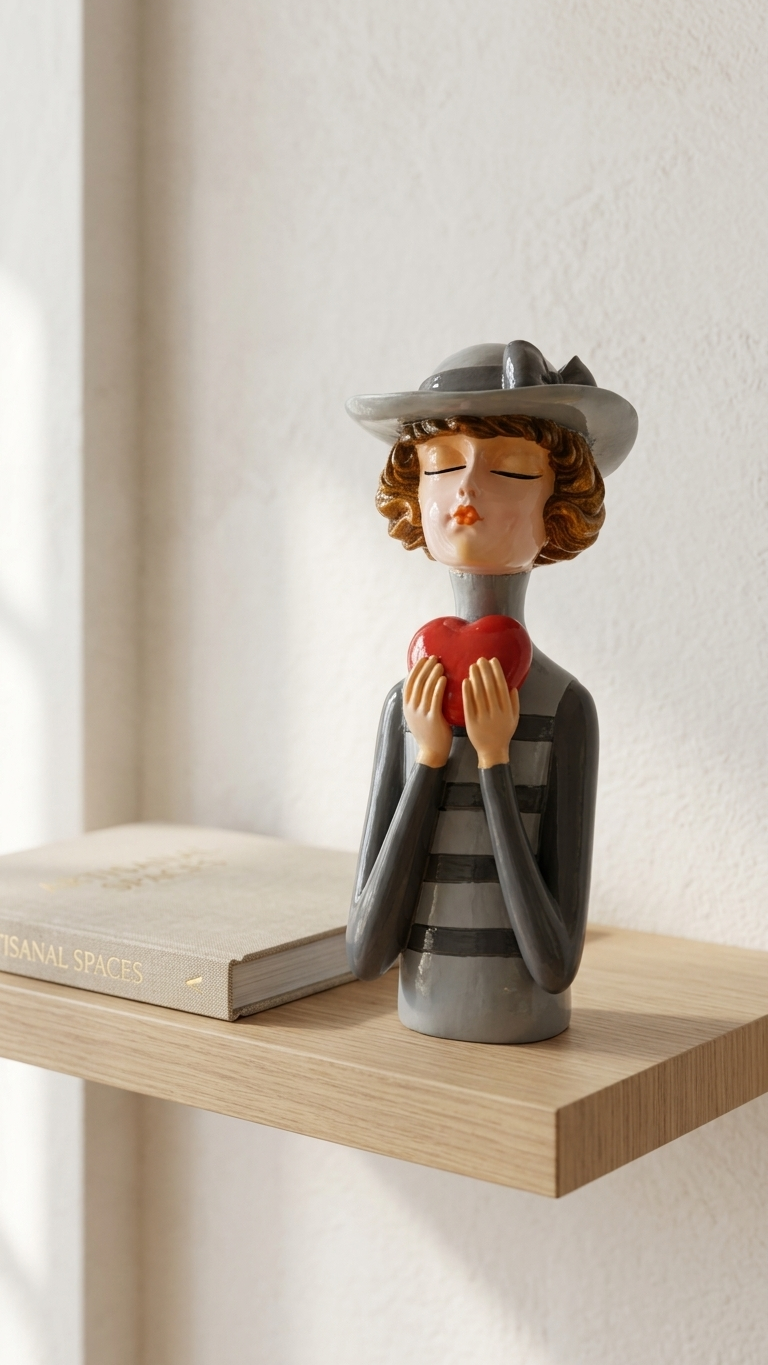 Handcrafted Lady Holding Heart Showpiece – Premium Resin Home Decor Figurine