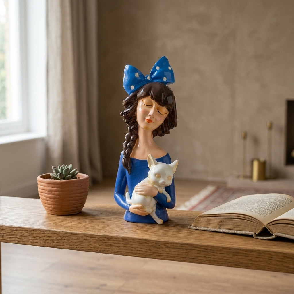 Girl with Cat Showpiece