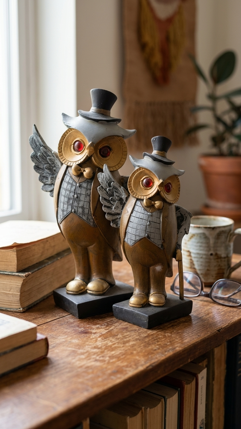 Owl couple showpiece for home decor India – Black & Gold Decorative Owl Figurines for Home & Office Decor India