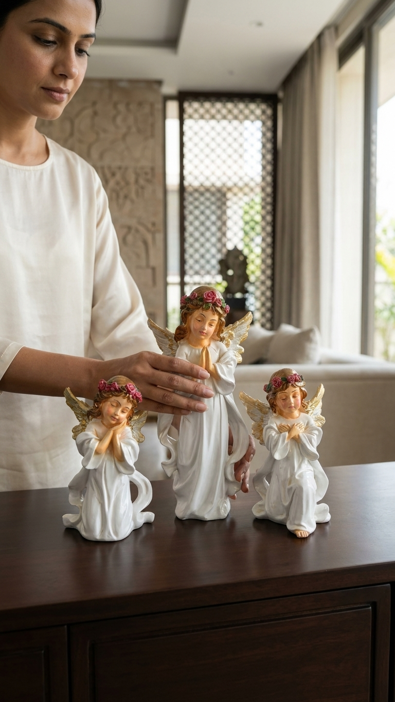 Divine Angel Showpiece Set of 3 – Peace, Blessings & Elegant Home Decor for Living Room