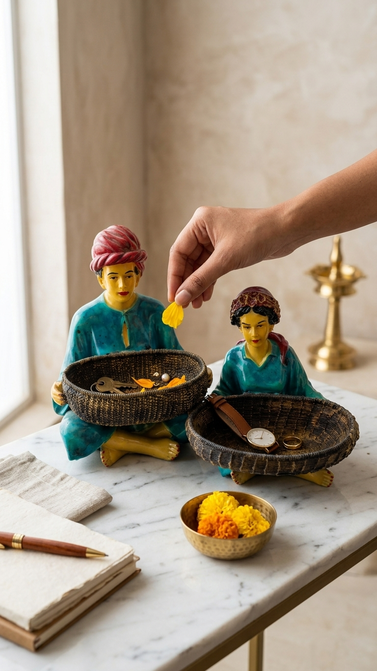 Traditional Indian couple figurine with tray for home decor India – Handcrafted Ethnic Home Decor Showpiece
