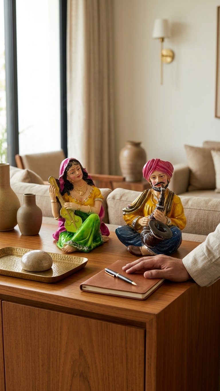 handcrafted Rajasthani musician couple statue