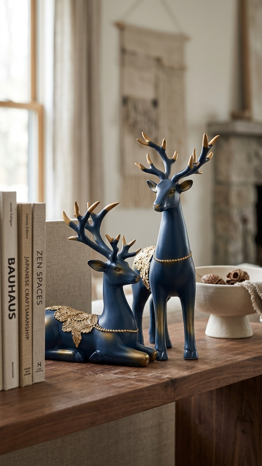 Blue gold deer figurine home decor India – Luxury Decorative Showpiece for Home, Living Room & Gifting India