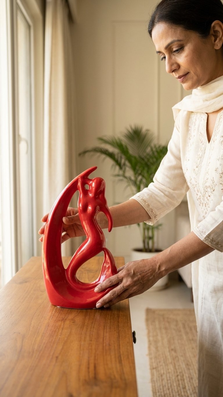 Royal Red Lady Abstract Showpiece for Living Room | Premium Modern Home Decor Statue