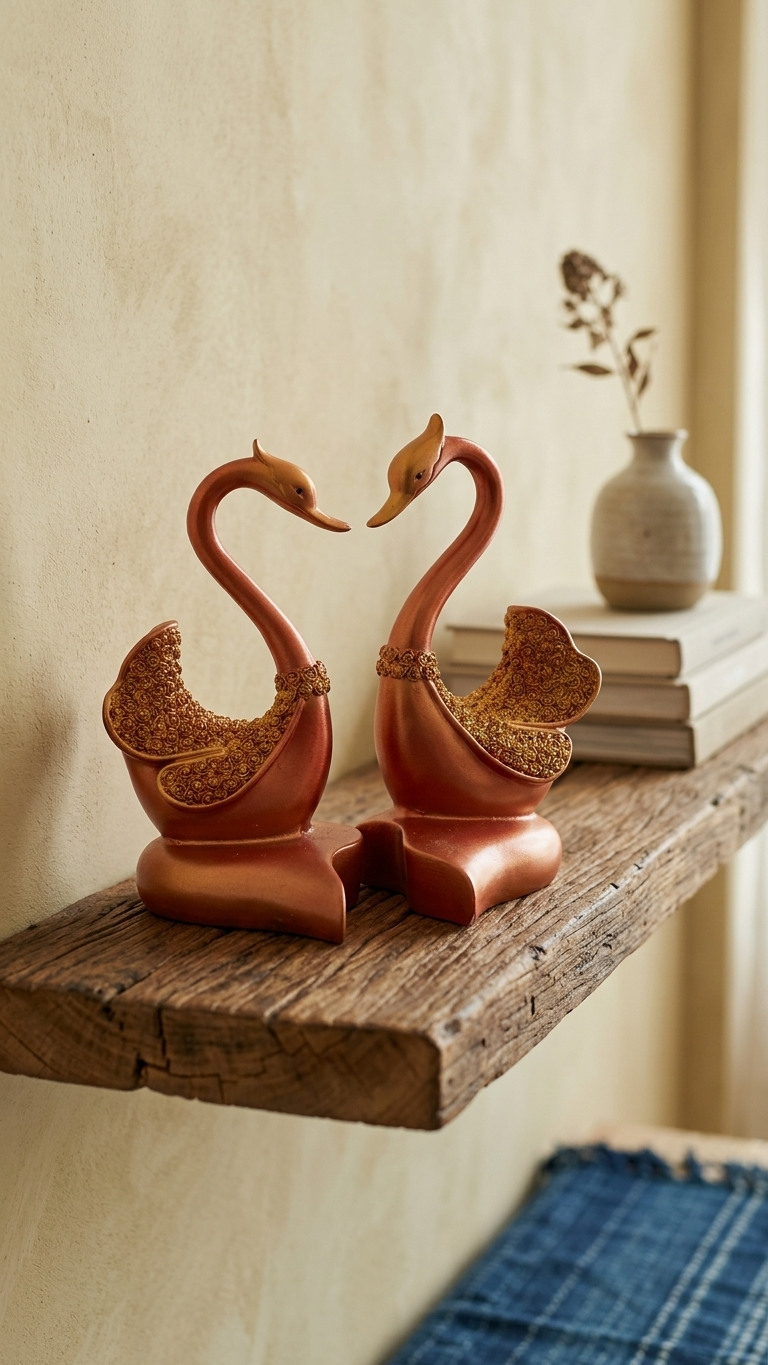 Handcrafted Rose Gold Eternal Swan Showpiece set – Premium Resin Luxury Sculpture