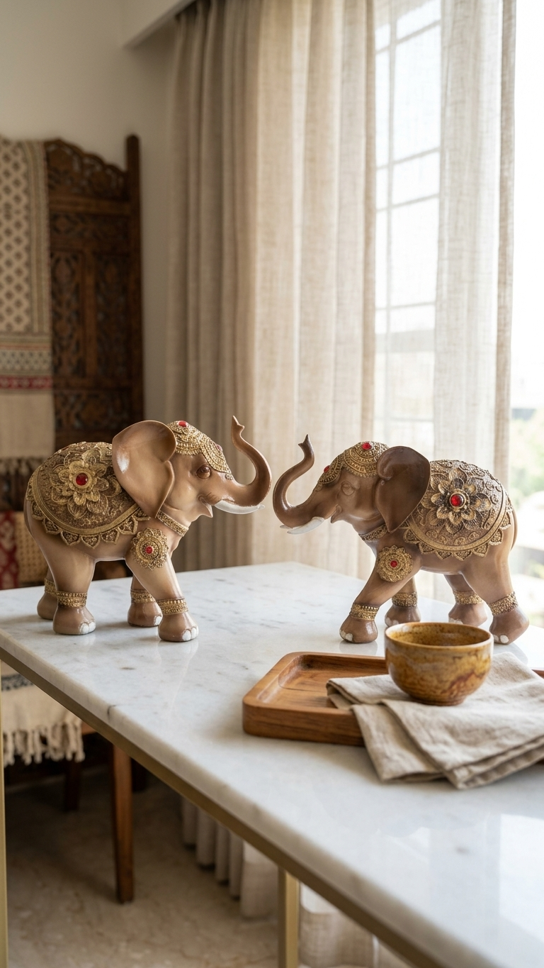 Handcrafted Royal Elephant Pair Showpiece – Premium Decorative Elephant Sculpture Set for Home Décor & Gifting
