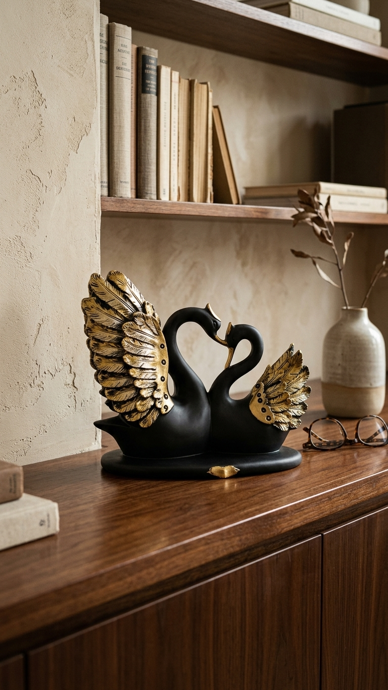 Black swan couple statue for home decor India – Living Room Decor