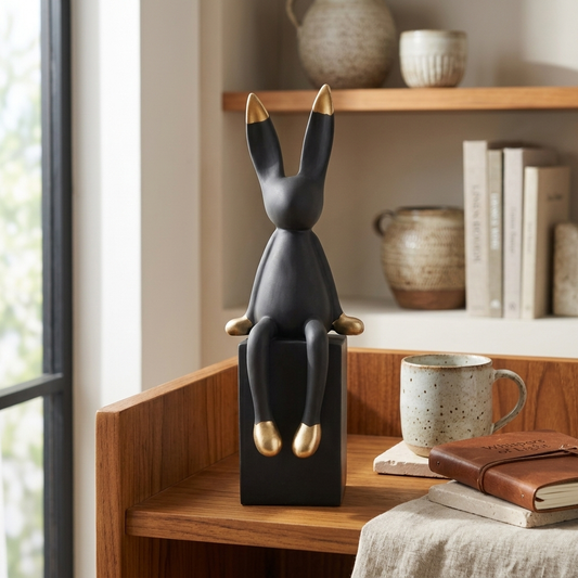 Black & Gold Handcrafted Sitting Rabbit