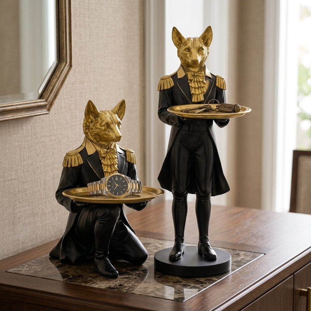 Fox butler tray holder showpiece for home decor India – Luxury Resin Showpiece for Living Room & Console Table