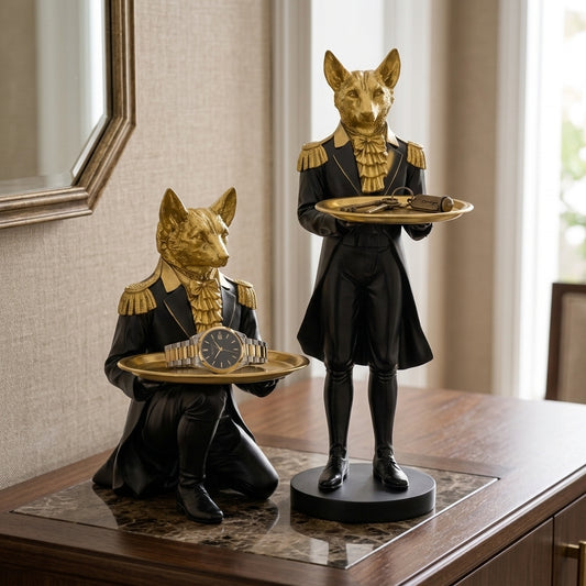 Fox butler tray holder showpiece for home decor India – Luxury Resin Showpiece for Living Room & Console Table