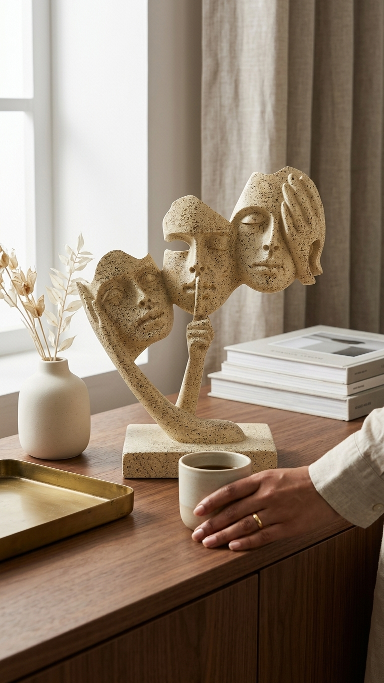 Handcrafted Abstract Face Sculpture Decor – Modern for Home & Office