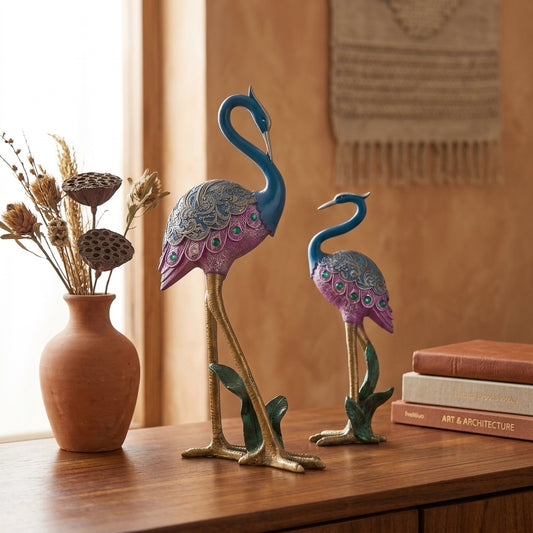 Handcrafted Crane Bird Showpiece Set –Premium Sculpture for Home Decor