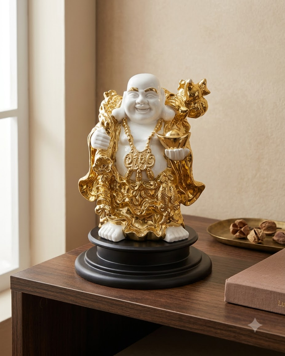 Gold & White Laughing Buddha Showpiece