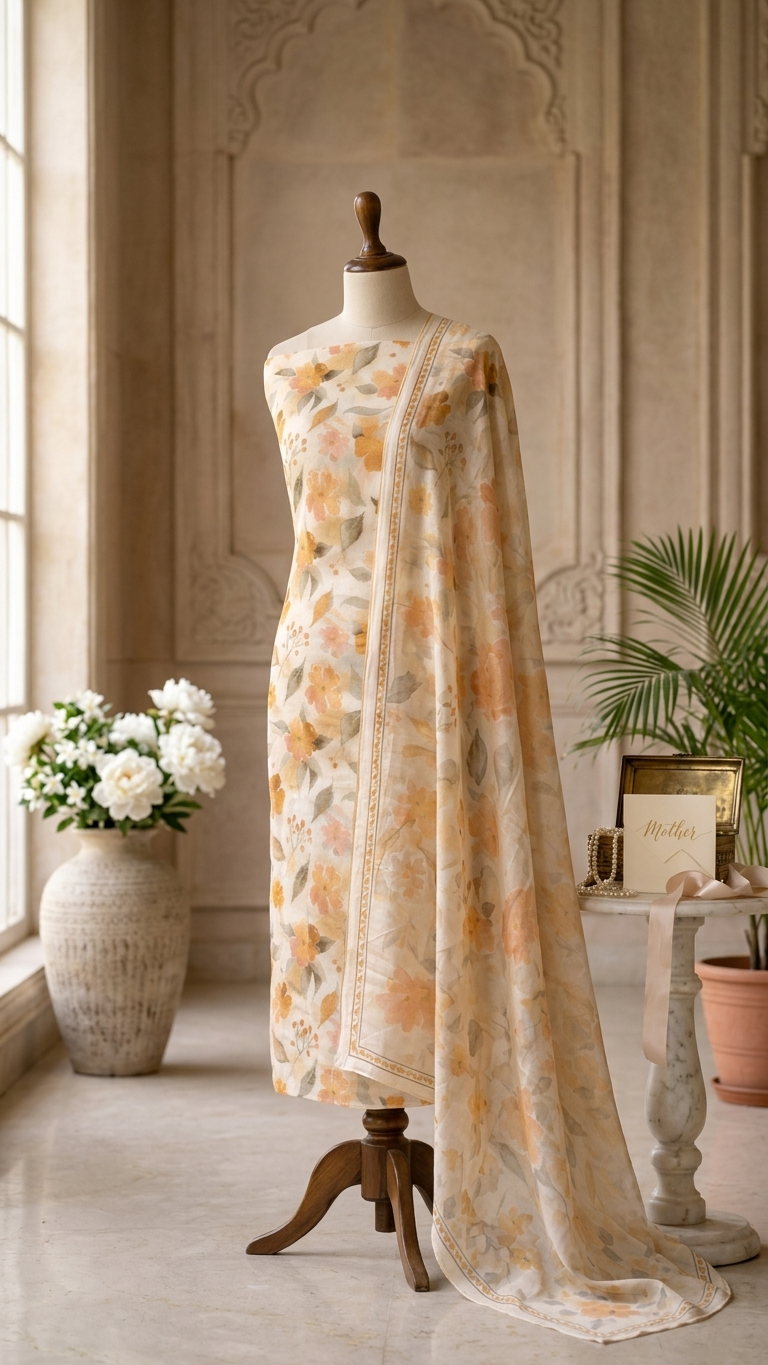 Floral Printed Designer Suit Set with Dupatta – Pastel Ethnic Wear