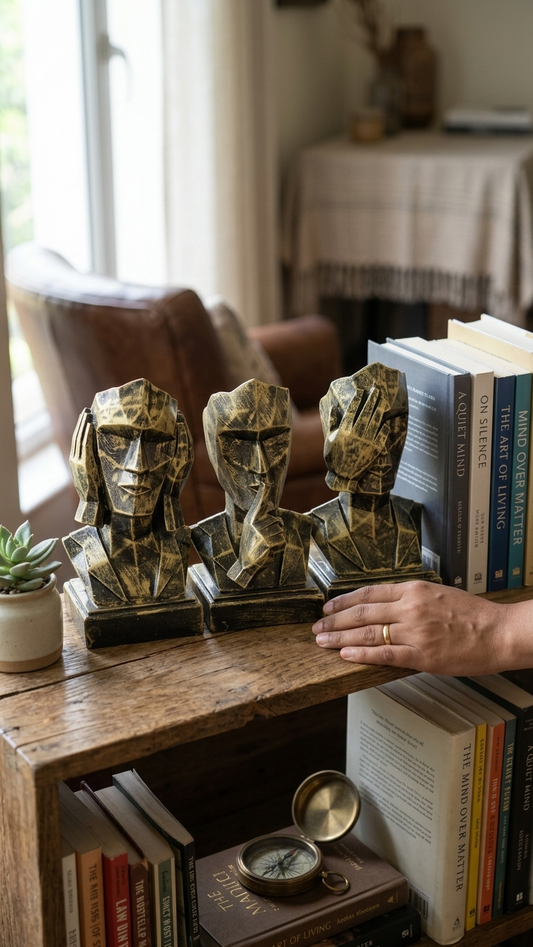 See No Evil, Hear No Evil, Speak No Evil Abstract Face Sculpture Set | Luxury Modern Home Decor Showpiece