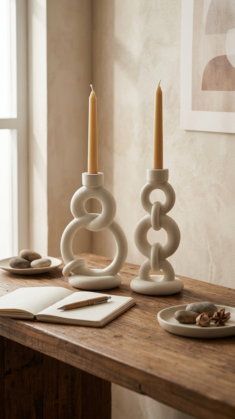 Handcrafted Interlocking Ring Candle Holder Set – Modern Abstract Resin Decor (Set of 2)
