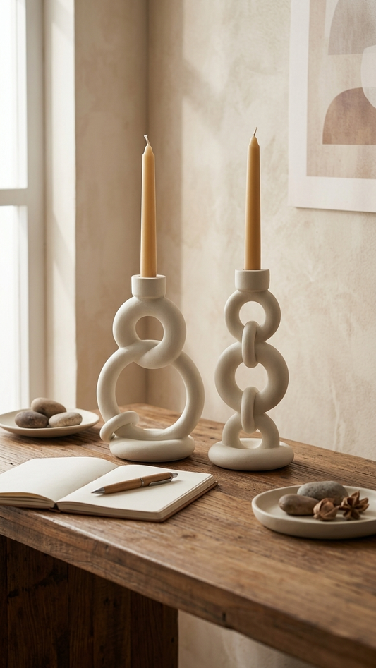 Handcrafted Interlocking Ring Candle Holder Set – Modern Abstract Resin Decor (Set of 2)