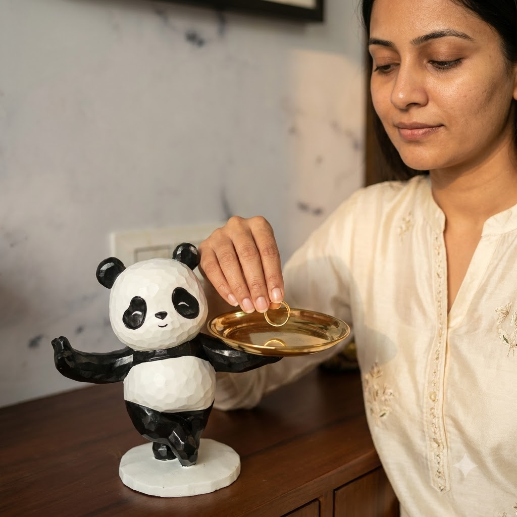 Panda with Tray – Black & White