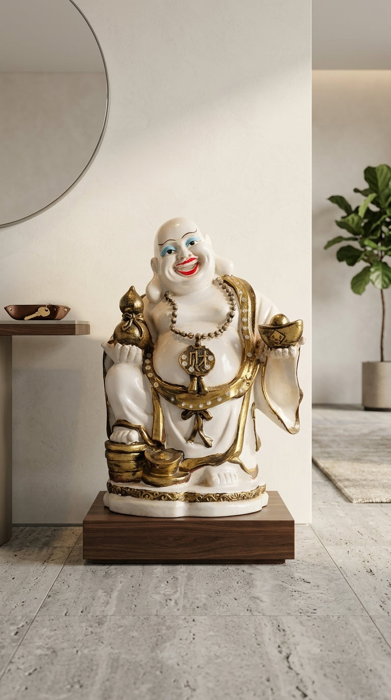 Handcrafted White Laughing Buddha Statue