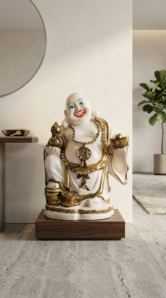 Handcrafted White Laughing Buddha Statue
