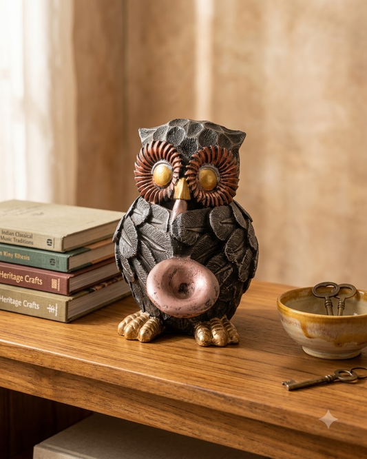 Black Gold Musical Owl Showpiece for Home Decor