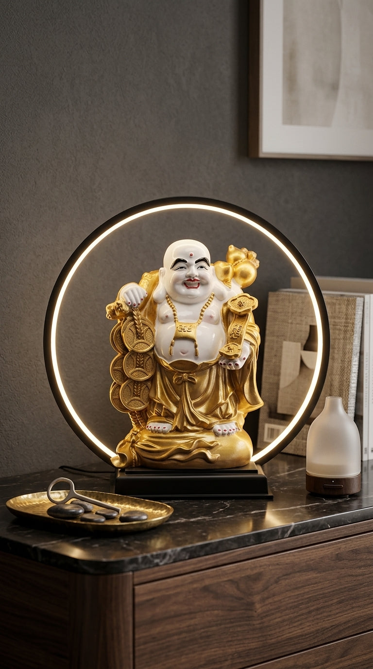 Handcrafted Laughing Buddha LED Decor Statue