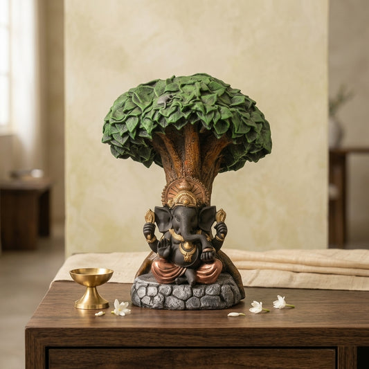 Handcrafted Ganesha Tree Showpiece – Lord Ganesha Under Sacred Tree